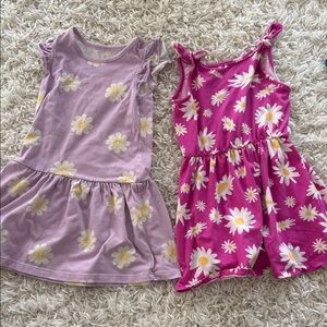 Girls Daisy Print Sleeveless Dress - Pink & Lavender